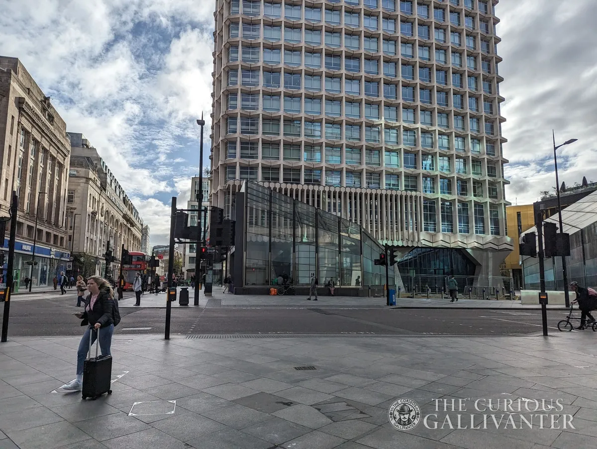 Beautiful glass canopy entrance of the Tottenham Court Road underground station